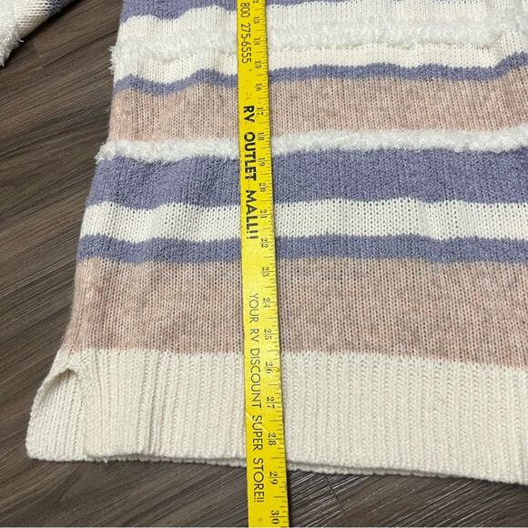 Loft White/Pink/Lavender Stripe Chenille lounge Sweater M - Picture 5 of 9